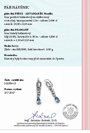 Luxusní diamantové náušnice z brazilskými akvamaríny 585/5,80 gr J-22536-13 POŠTOVNÉ ZDARMA!