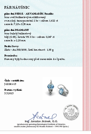 Zlaté náušnice s brazilskými akvamaríny a diamanty 585/1,95 gr J-22241-13 POŠTOVNÉ ZDARMA!