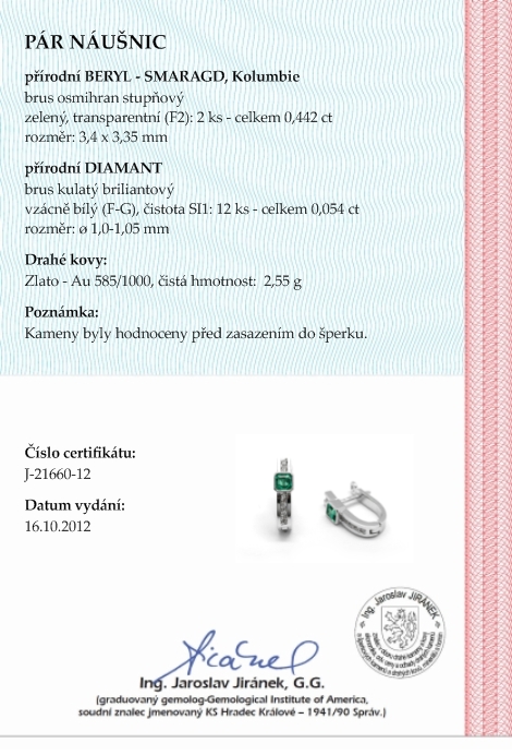 Zlaté náušnice s kolumbijskými smaragdy diamanty 585/2,55 gr J-21660-12 POŠTOVNÉ ZDARMA!