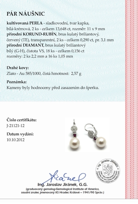 Klenoty Budín Zlaté náušnice s rubíny, perlami a diamanty 585/2,57 gr J-21121-12 POŠTOVNÉ ZDARMA!