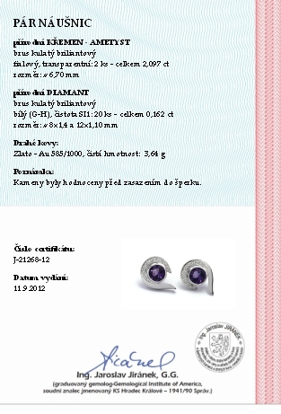 Diamantové náušnice s přírodními fialovými ametysty 585/3,64 gr J-21268-12 POŠTOVNÉ ZDARMA!
