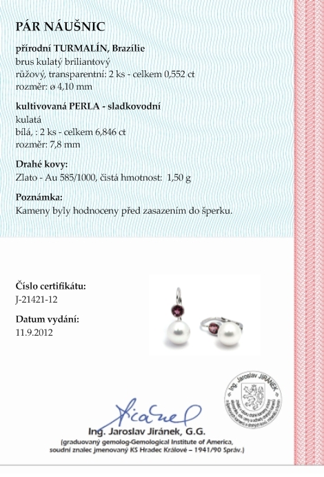 Diamantové náušnice s přírodními pravými turmalíny a perlami 585/1,50gr J-21421- POŠTOVNÉ ZDARMA!