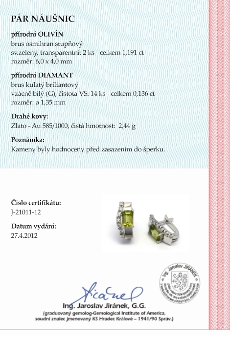Diamantové náušnice s olivími a diamanty 585/2,44 gr J-21011-12 POŠTOVNÉ ZDARMA!