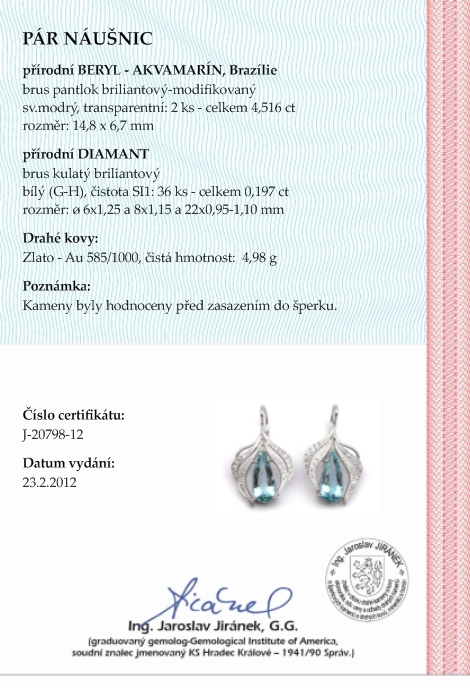 Diamantové náušnice s brazilskými akvamaríny 585/4,98 gr J-20798-12 POŠTOVNÉ ZDARMA!