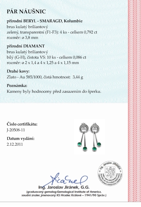 Diamantové náušnice se zelenými vzácnými smaragdy 585/3,44gr J-20508-11 POŠTOVNÉ ZDARMA!