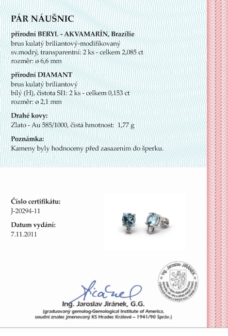Luxusní náušnice s přírodními vzácnými akvamaríny 585/1,77 gr J-20294-11 POŠTOVNÉ ZDARMA!