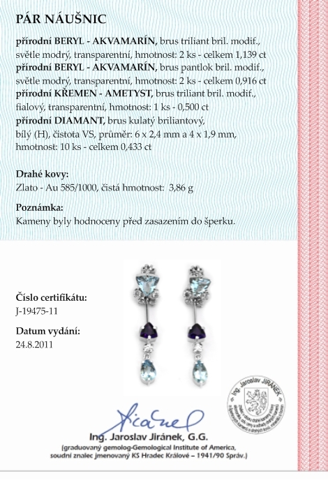 Luxusní náušnice s vzácnými akvamaríny a ametysty 585/3,86 gr J-19475-11 POŠTOVNÉ ZDARMA!