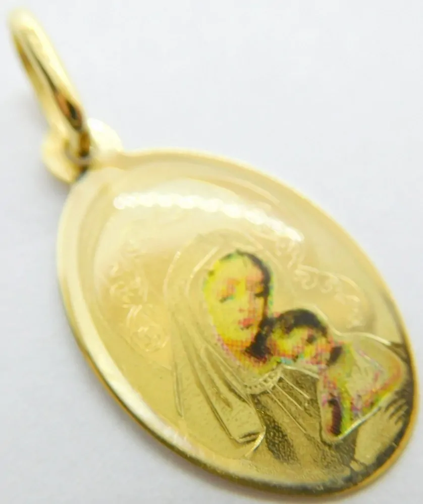 Klenoty Budín Dámský zlatý přívěsek - malovaná zlatá madonka s gravírováním 585/0,75gr G4444