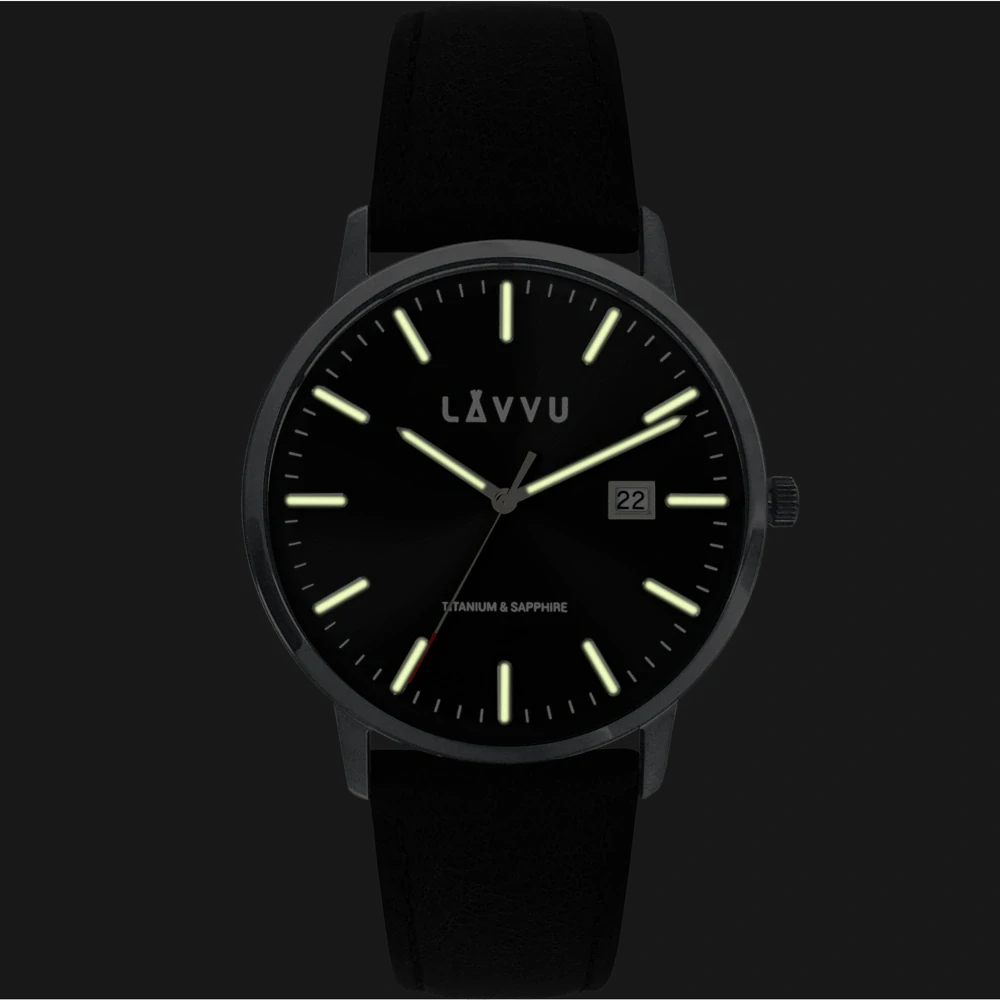LAVVU Černé náramkové pánské hodinky se safírovým sklem Copenhagen Titanium Black LWM0263