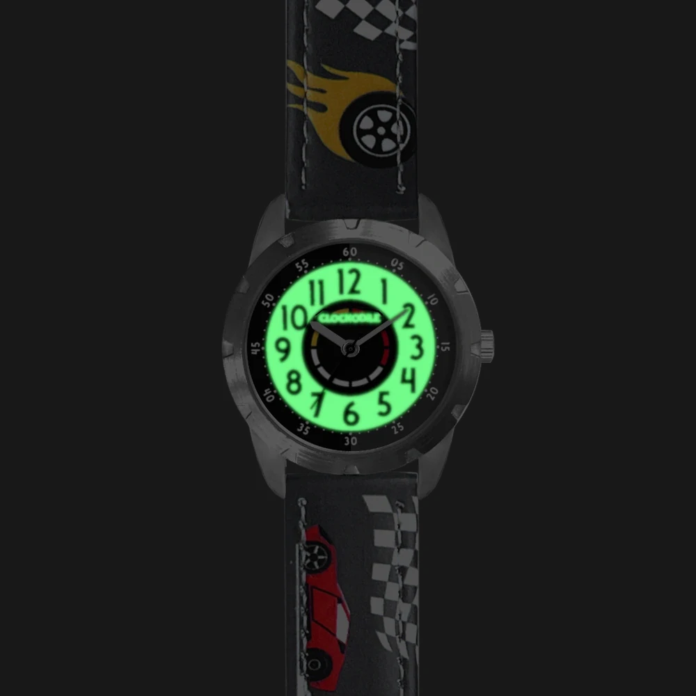 CLOCKODILE Dětské svítící šedé chlapecké hodinky ZÁVODNÍ AUTA CWB0121