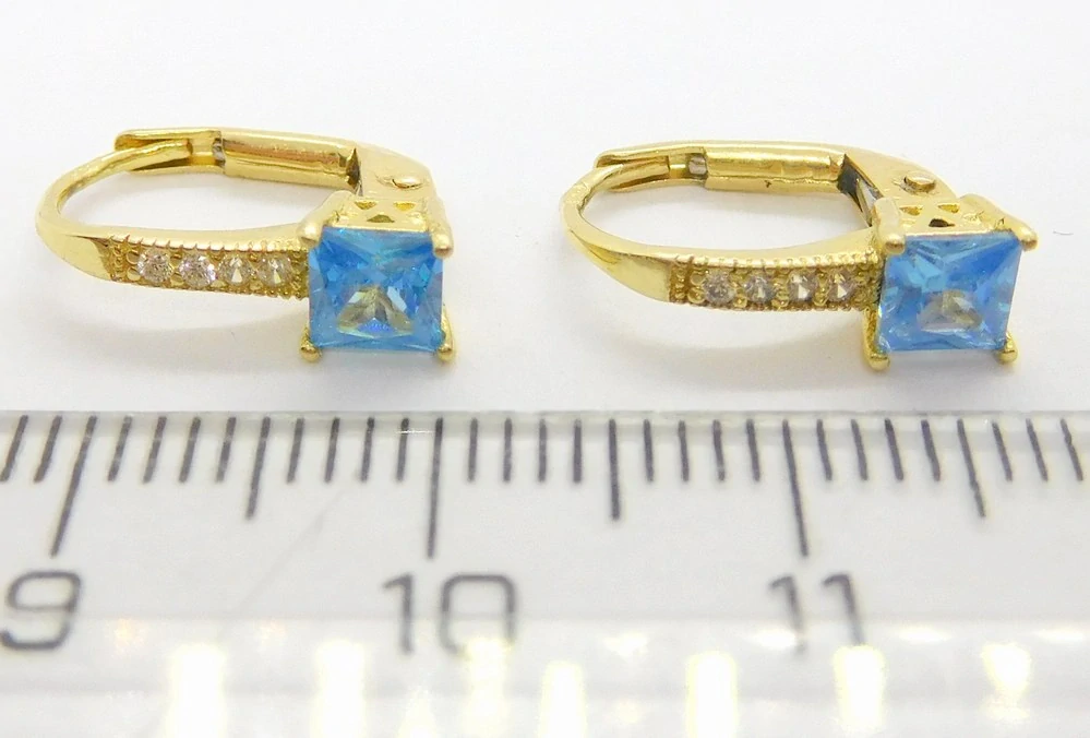 Klenoty Budín Dámské zlaté náušnice s blue topazy a zirkony 585/1,74gr HK2278