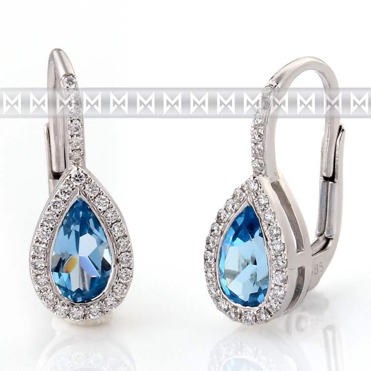 Diamantové zlaté náušnice s přírodními modrými topazy BLUE TOPAZ 3880798POŠTOVNÉ ZDARMA!