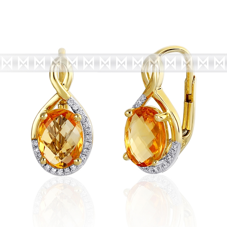 Luxusní zlaté diamantové náušnice poseté diamanty a pravými citríny 3831059 POŠTOVNÉ ZDARMA!