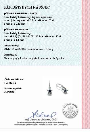 Klenoty Budín Dětské náušnice s přírodními diamanty a modrými safíry  585/1,46 gr J-21312-12 POŠTOVNÉ ZDARMA!