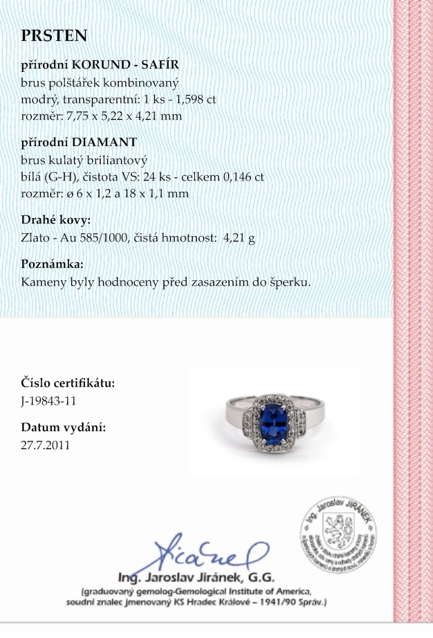 Luxusní velký diamantový zásnubní prsten se safírem(1,598ct) a diamanty J-19843-POŠTOVNÉ ZDARMA!