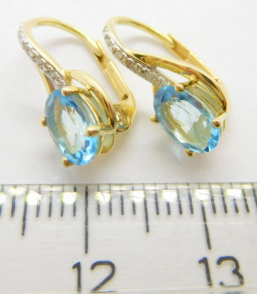 Klenoty Budín Diamantové náušnice s modrými topazy BLUE TOPAZ 585/1,85gr 3834526