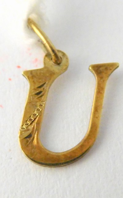 Klenoty Budín Zlatý přívěsek - zlaté gravírované písmenko "U" s jedním zirkonem 585/0,24g F998