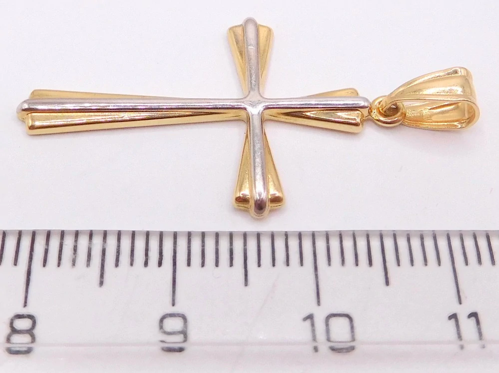 Klenoty Budín Dámský zlatý přívěsek velký křížek z bílého a žlutého zlata 585/0,92gr HK3282