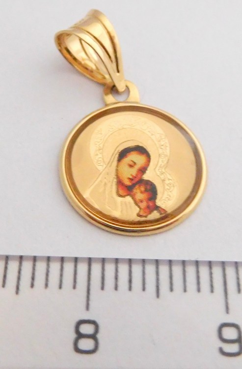 Klenoty Budín Zlatý gravírovaný přívěsek - zlatá madonka s ježíškem 585/0,60gr H2210