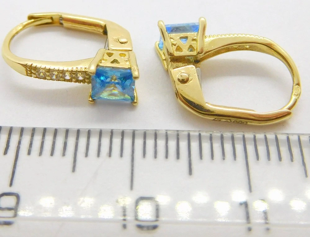 Klenoty Budín Dámské zlaté náušnice s blue topazy a zirkony 585/1,74gr HK2278