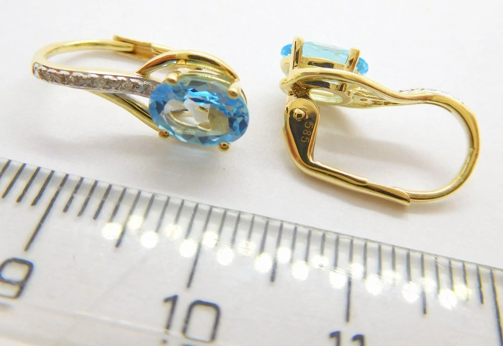 Klenoty Budín Diamantové náušnice s modrými topazy BLUE TOPAZ 585/1,85gr 3834526
