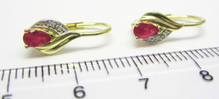 Luxusní zlaté diamantové náušnice s pravými červenými rubíny 585/1,67gr 3830948 