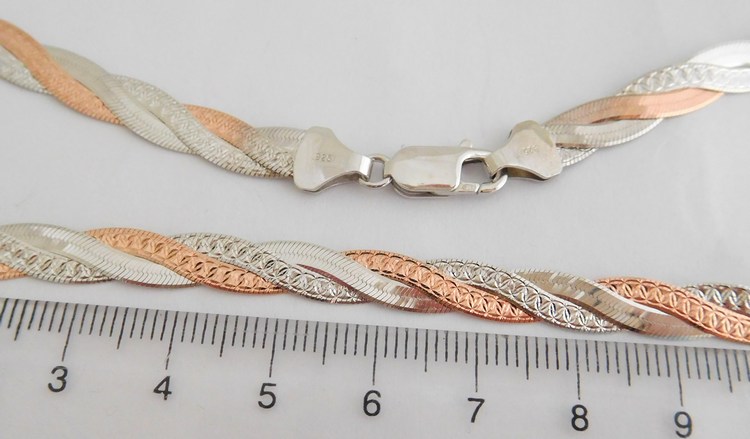 Klenoty Budín Stříbrný gravírovaný pletený náramek - růžové zlacení 19cm 6,38gr 030498300027