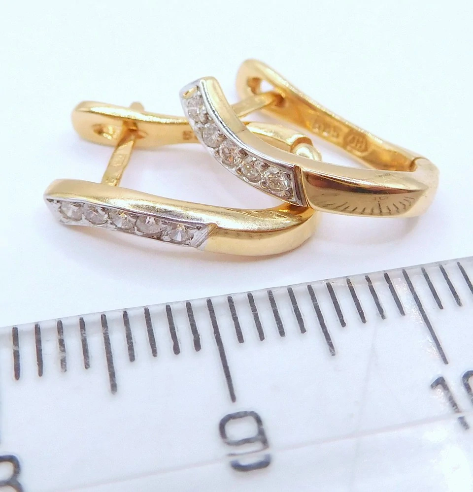 Klenoty Budín Dámské klasické zlaté náušnice s diamanty na francouzské zap. 585/2,20gr 0,12ct HKD68