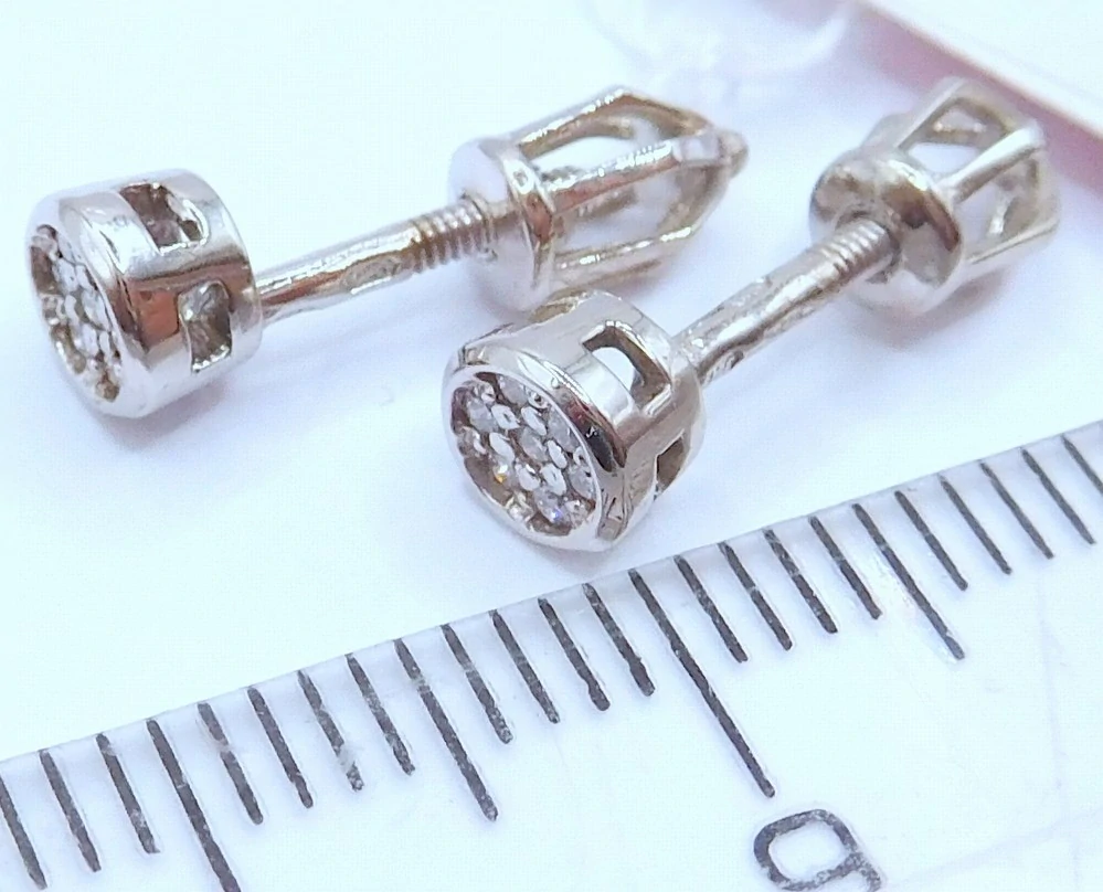 Klenoty Budín Dámské peckové zlaté náušnice s diamanty na šroubek z bílého zlata 585/1,45gr 0,084CT HKD66