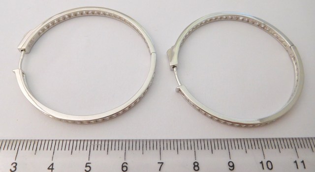 Obrovské velké stříbrné rhodiované kruhy s jednou řadou zirkonů průměr - 4,5cm/45mm 10,7 gr 925/1000 030922400001
