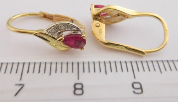 Klenoty Budín Diamantové zlaté náušnice s přírodními rubíny 2x0,45CT 585/1,67gr 3830949