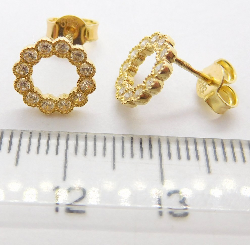 Klenoty Budín Dámské zlaté náušnice se zirkony kroužky na puzetku 585/1,45gr H221