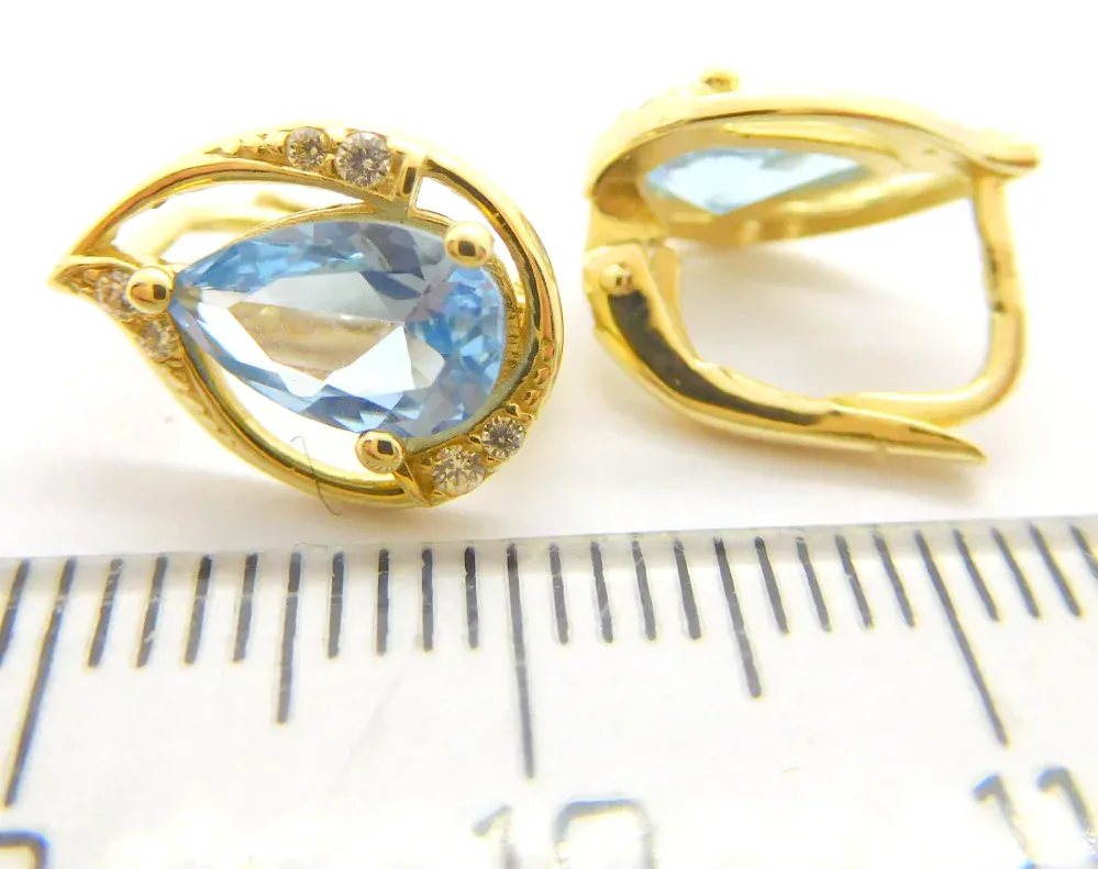 Klenoty Budín Zlaté mohutné náušnice ze žlutého zlata se zirkony a blue topazy 585/2,00gr 6630376