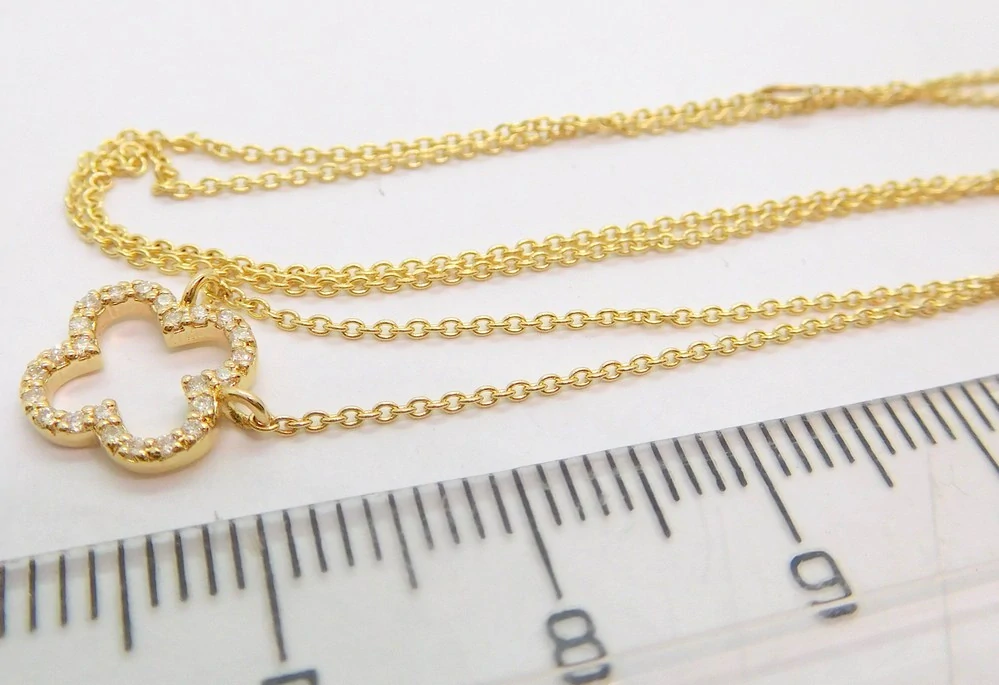 Klenoty Budín Dámský zlatý diamantový náhrdelník s přívěskem diamantový čtyřlístek 585/1,53gr 0,08ct HKD46