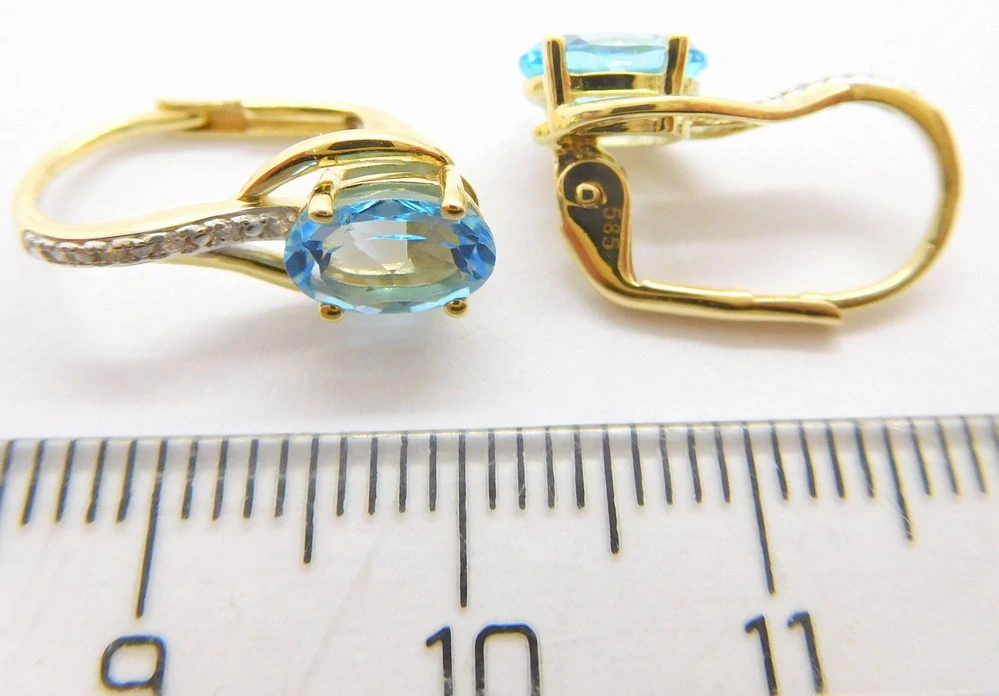 Klenoty Budín Diamantové náušnice s modrými topazy BLUE TOPAZ 585/1,85gr 3834526