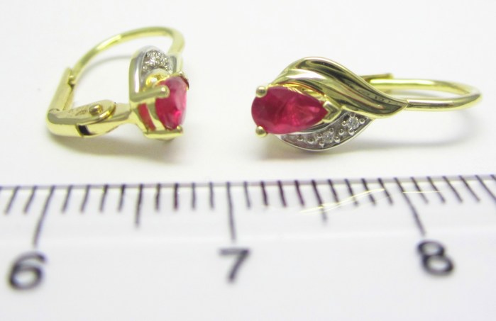 Luxusní zlaté diamantové náušnice s pravými červenými rubíny 585/1,67gr 3830948 