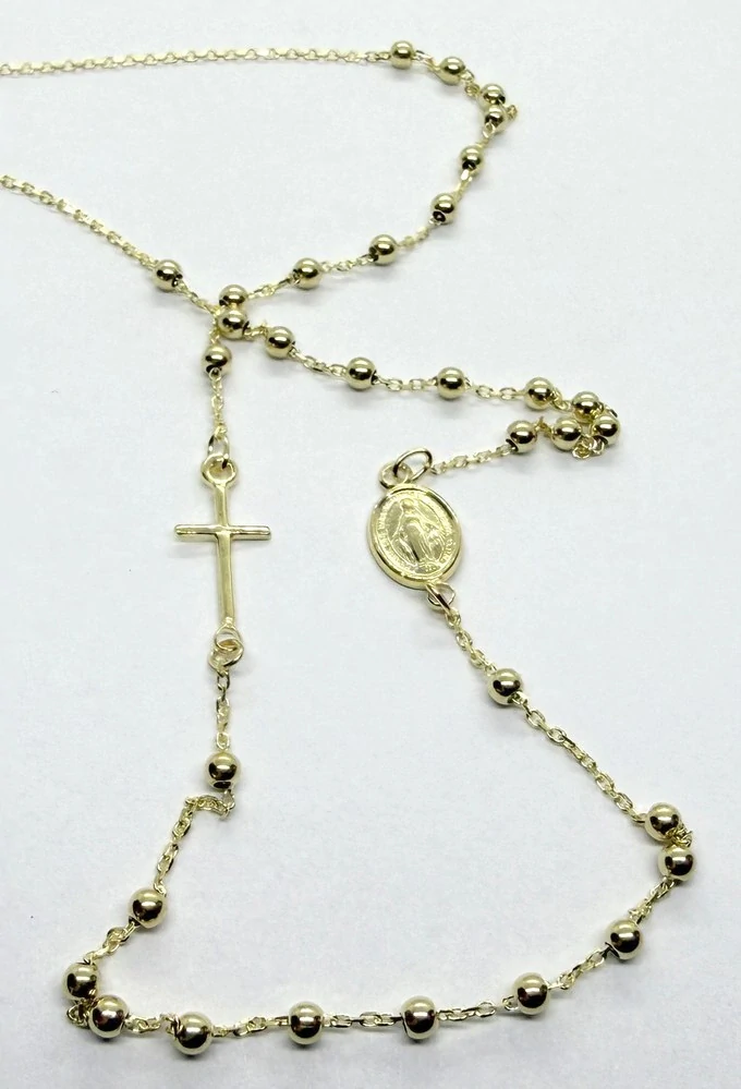 Klenoty Budín Dámský zlatý náhrdelník ze žlutého s gravírováním alá růženec 585/2,11gr 42+3cm HK4075