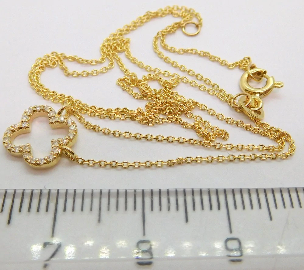 Klenoty Budín Dámský zlatý diamantový náhrdelník s přívěskem diamantový čtyřlístek 585/1,53gr 0,08ct HKD46
