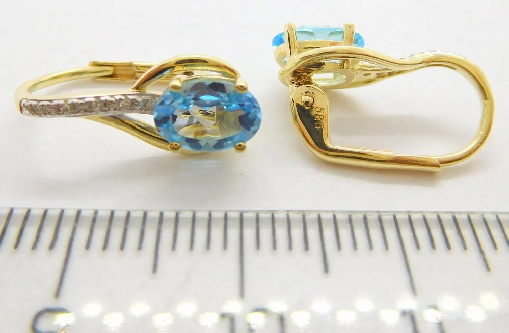 Klenoty Budín Diamantové náušnice s modrými topazy BLUE TOPAZ 585/1,85gr 3834526