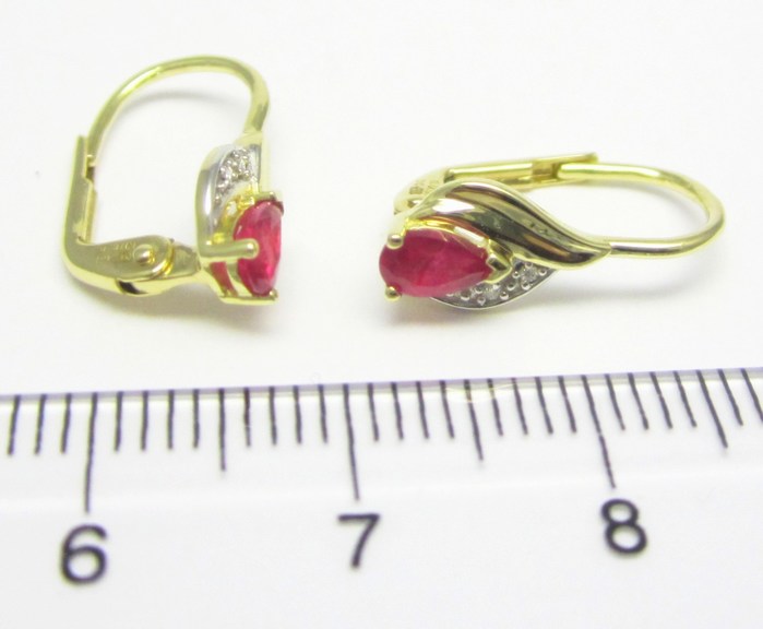 Luxusní zlaté diamantové náušnice s pravými červenými rubíny 585/1,67gr 3830948 