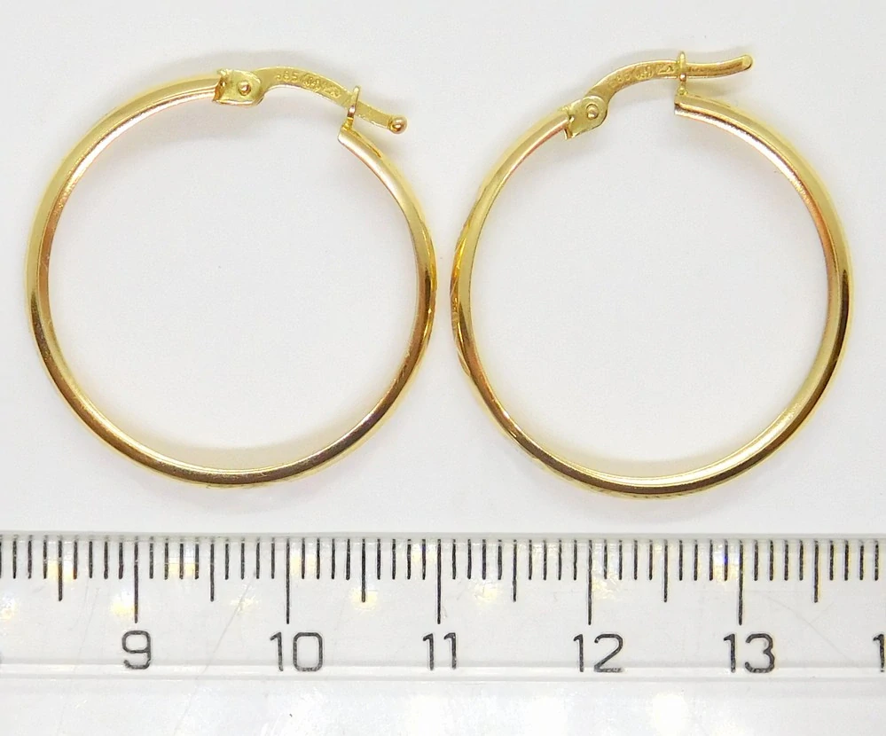 Klenoty Budín Dámské kruhové zlaté náušnice s gravírováním pr. 25mm 585/1,74gr HK2330