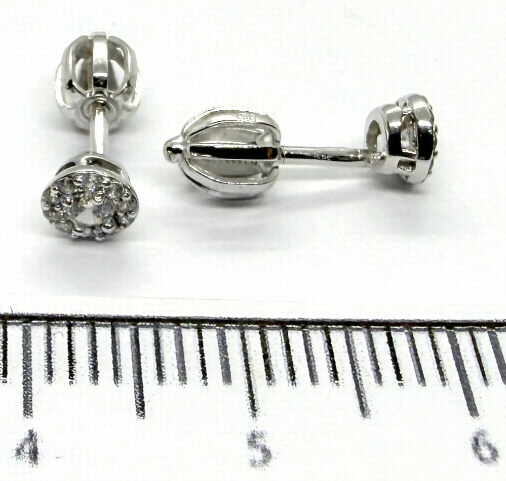 Klenoty Budín Dámské peckové gravírované náušnice z bílého zlata na šroubek se zirkony ryz. 585/1,11gr HK2433