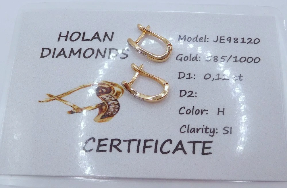 Klenoty Budín Dámské klasické zlaté náušnice s diamanty na francouzské zap. 585/2,20gr 0,12ct HKD68