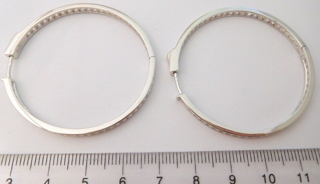 Obrovské velké stříbrné rhodiované kruhy s jednou řadou zirkonů průměr - 4,5cm/45mm 10,7 gr 925/1000 030922400001
