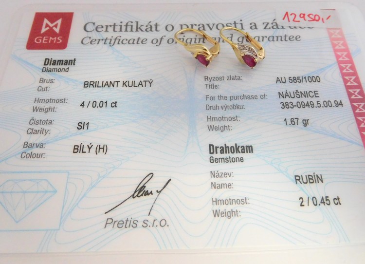 Klenoty Budín Diamantové zlaté náušnice s přírodními rubíny 2x0,45CT 585/1,67gr 3830949