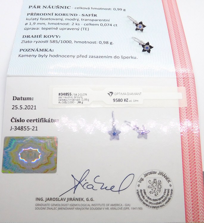 Klenoty Budín Dětské diamantové zlaté náušnice s přírodními modrými safíry 2ks 0,074CT J-34855-21 SKLADEM IHNED ODESÍLÁME!