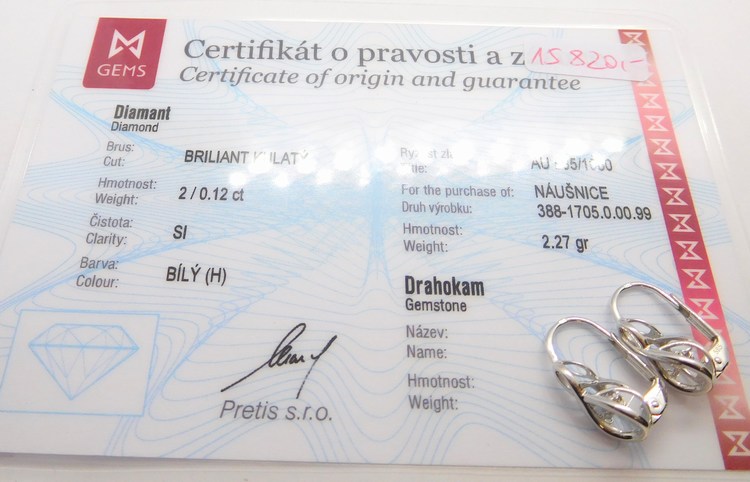Klenoty Budín Diamantové zlaté náušnice s diamanty z bílého zlata 2x0,12CT 585/2,27gr 3881705