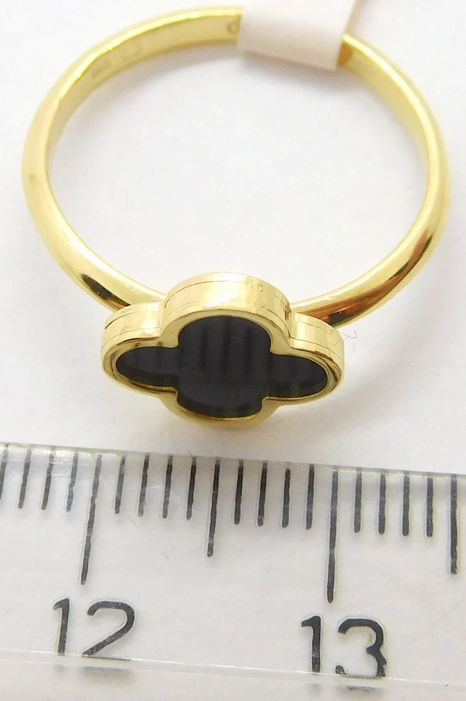 Klenoty Budín Dámský zlatý prsten ze žlutého zlata s černým smaltem čtyřlístek pro štěstí 585/2,03gr vel. 54 HK1143