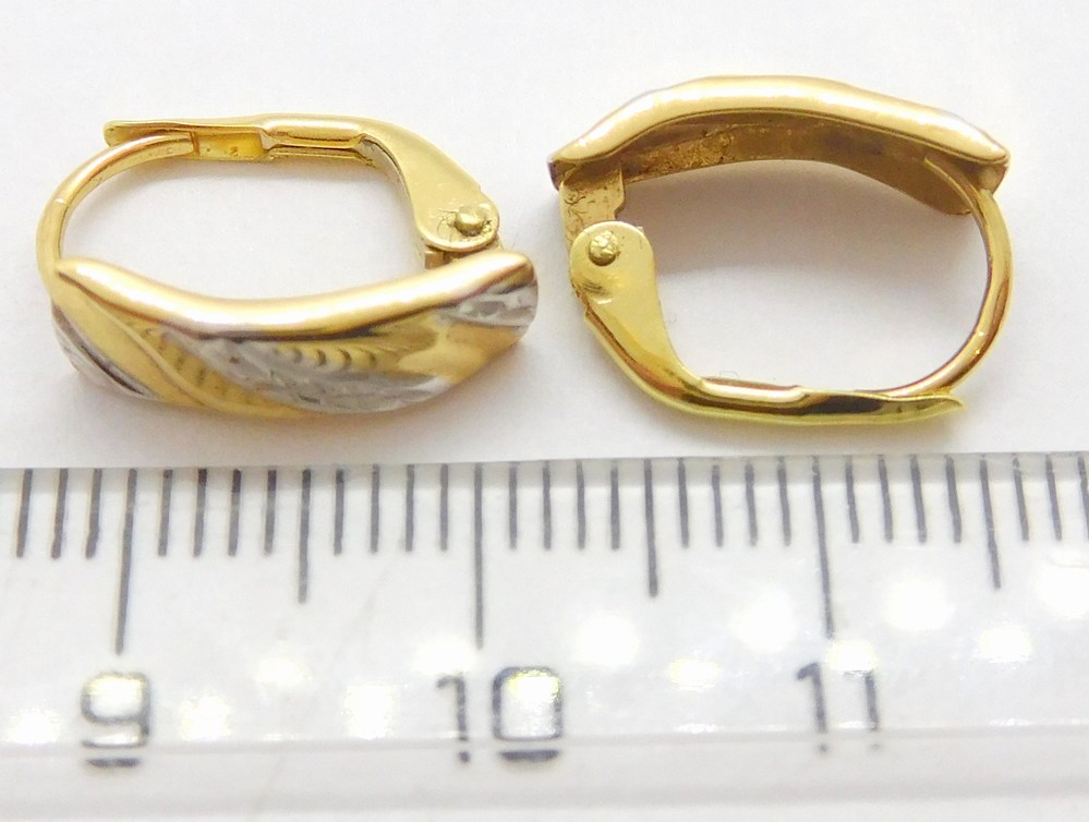 Klenoty Budín Dámské zlaté náušnice z bílého a žlutého zlata s gravírováním 585/1,35gr HK2292