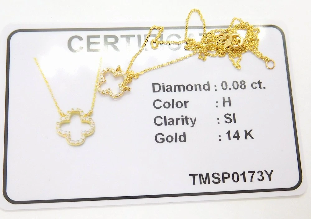 Klenoty Budín Dámský zlatý diamantový náhrdelník s přívěskem diamantový čtyřlístek 585/1,53gr 0,08ct HKD46